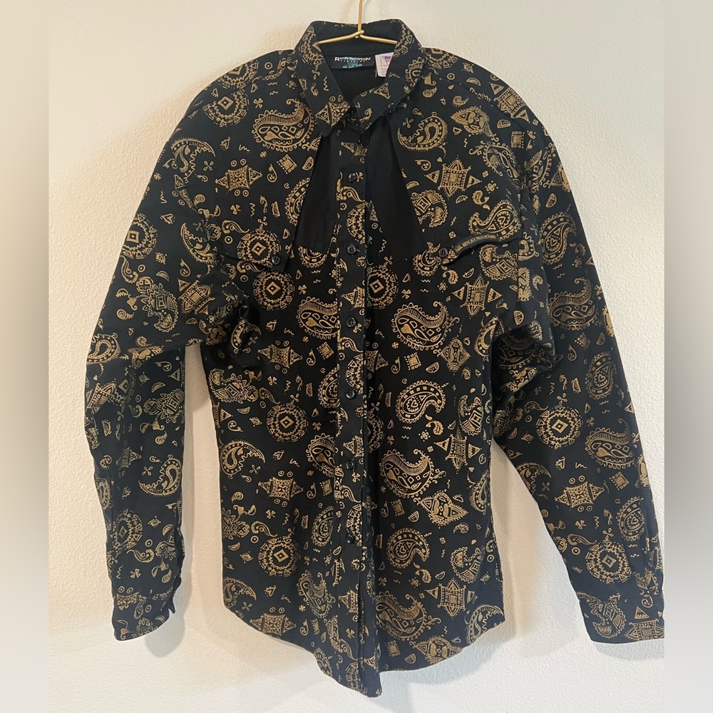 Vintage black gold paisley western shirt